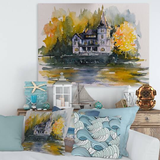 Designart - Castle By The Lake With Autumn Trees